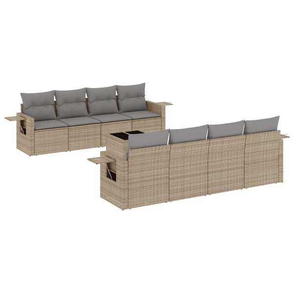 vidaXL Salon de jardin avec coussins 9 Pièces beige résine tressée