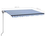 vidaXL Auvent automatique capteur de vent/LED 400x300 cm Bleu et blanc