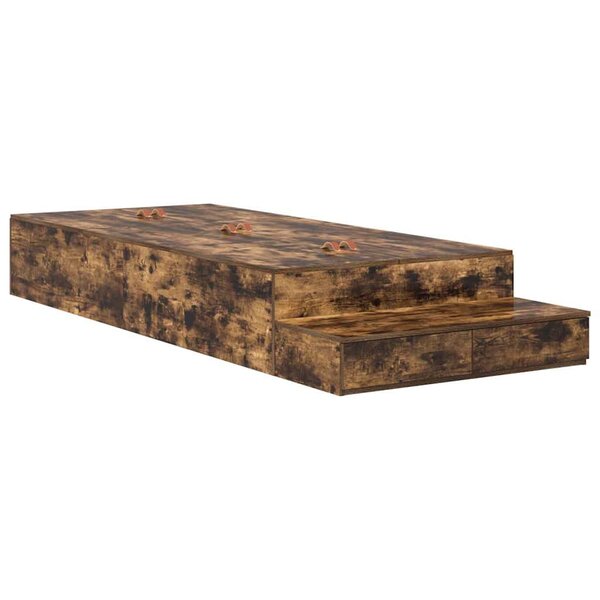 vidaXL Cadre de lit avec rangement Chêne fumé 100 cm Bois d'ingénierie