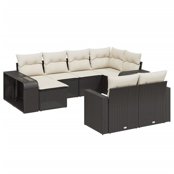 vidaXL Salon de jardin 10 Pièces avec coussins noir résine tressée