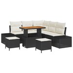 Ensemble de Canapés de Jardin 8 Pièces avec Coussins Noir en Poly Rattan Acacia