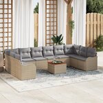 Set de Canapé de Jardin 11 pièces avec Coussins Beige Rotin Poly Acacia