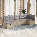 Set de Canapé de Jardin vidaXL 7 Pièces avec Coussins Beige Poly Rattan
