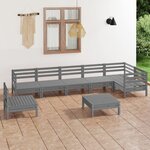 vidaXL Salon de jardin 8 Pièces Bois de pin massif Gris