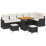vidaXL Canapé de jardin 9 pièces avec coussins en rotin poly noir et acacia