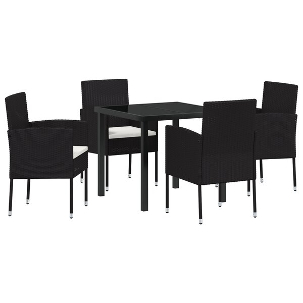 vidaXL Ensemble de jardin de 5 pièces avec coussins noir poly rattan
