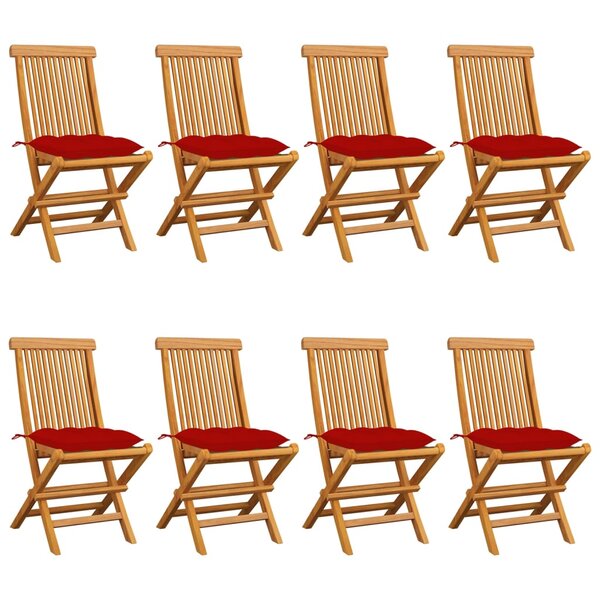 vidaXL Chaises de jardin et coussins rouge lot de 8 Bois teck massif