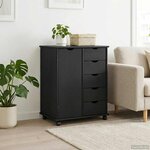 vidaXL Cabinet roulant 63 5 x 39 x 79 cm Bois de Pin Massif Noir
