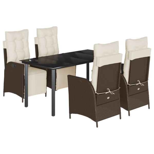 vidaXL Ensemble à manger de jardin 5 Pièces et coussins marron poly rotin