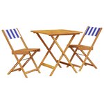 vidaXL Ensemble de bistro 3 Pièces bleu et blanc tissu et bois massif