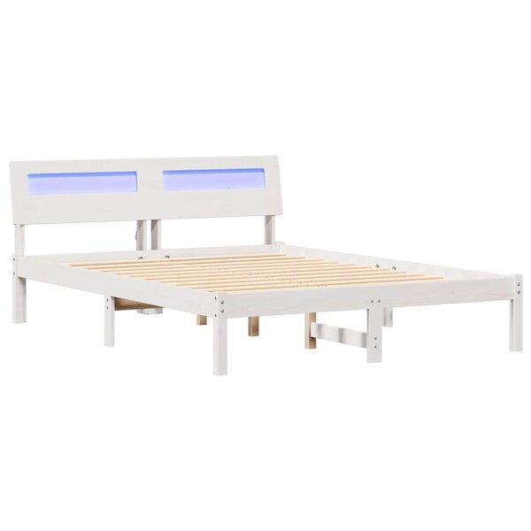 vidaXL Cadre de lit avec tête de lit Blanc 135 x 190 cm Pin massif