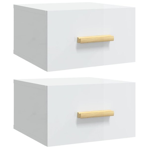 vidaXL Tables de chevet murales 2 Pièces blanc brillant 35x35x20 cm