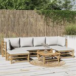 vidaXL Salon de jardin 7 Pièces avec coussins gris clair bambou