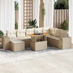 vidaXL Salon de jardin avec coussins 9 Pièces beige résine tressée acacia