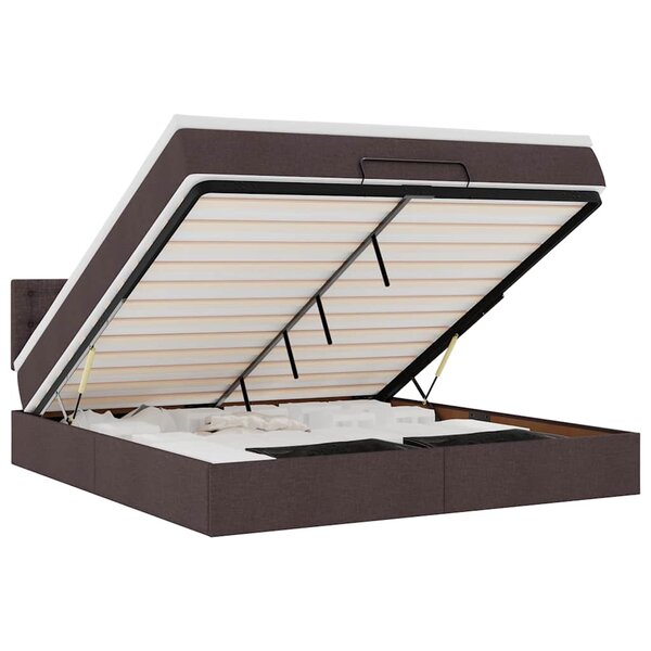 vidaXL Lit ottoman avec matelas et LED Marron foncé 180x200 cm tissu