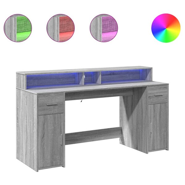 vidaXL Bureau et lumières LED sonoma gris 160x55x91 cm bois ingénierie