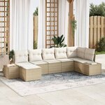 vidaXL Ensemble de 7 pièces de canapé de jardin Beige avec coussins en Rotin