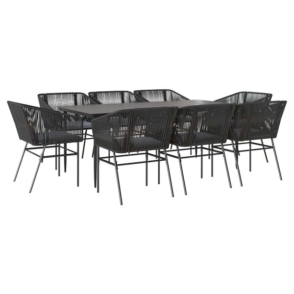 vidaXL Ensemble à manger de jardin coussins 9Pièces noir poly rotin verre