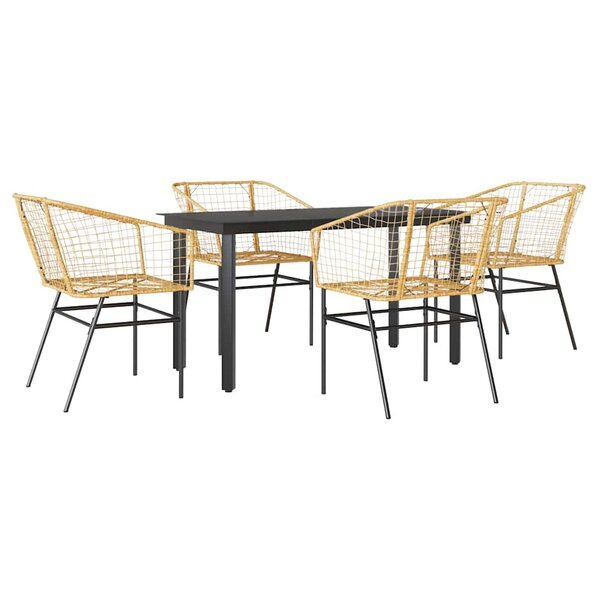 vidaXL Ensemble à manger jardin 5Pièces marron poly rotin verre
