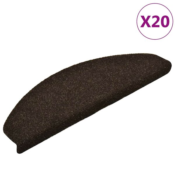 vidaXL Tapis d'escalier autocollants 20 pièces 65 x 21 x 4 cm Marron foncé Demi-rond Grand