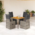 vidaXL Ensemble de bistro de jardin 5 Pièces coussins gris poly rotin