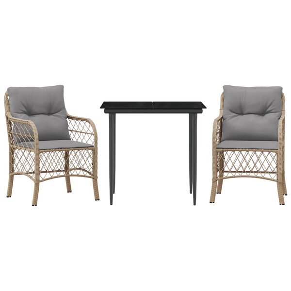 vidaXL Ensemble de bistro 3 Pièces coussins mélange beige résine tressée