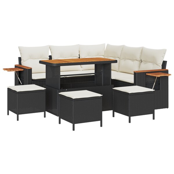 Ensemble de canapés de jardin 9 pièces vidaXL avec coussins noir poly rattan acacia