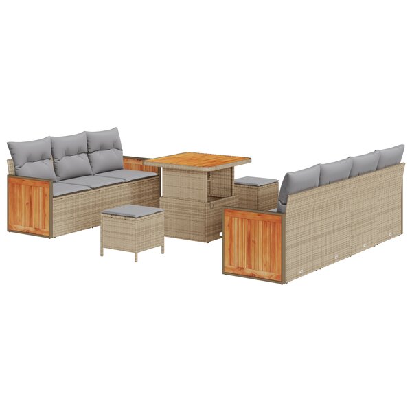Ensemble de Canapés de Jardin vidaXL de 10 Pièces avec Coussins Beige Rattan Poly Acacia