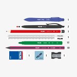 Lot de 4 trousses Milan Fun Animals avec contenu standard : gomme  2 taille-crayons  crayon  1 stylo Sway bleu et 2 stylos tactiles P1 noirs et rouges  règle de 15 cm  10 crayons de couleur Ergo et 12 marqueurs - Couleur rose/violet