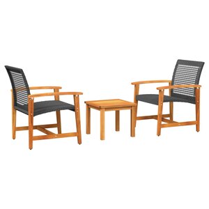 vidaXL Ensemble de bistro 3 Pièces noir résine tressée et bois d'acacia