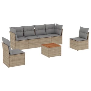 vidaXL Salon de jardin avec coussins 7 Pièces beige résine tressée