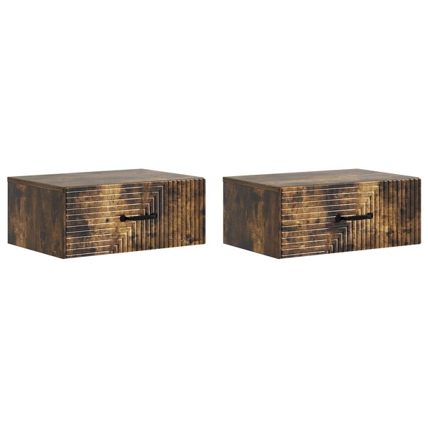 vidaXL Cabinet de chevet mural 2 pièces Chêne fumé 49 x 34 5 x 20 cm