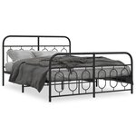 vidaXL Cadre de lit métal avec tête de lit/pied de lit noir 135x190 cm