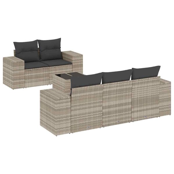 vidaXL Salon de jardin 6 Pièces avec coussins gris clair résine tressée