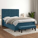 vidaXL Sommier à lattes de lit et matelas Bleu foncé 140x190cm Velours