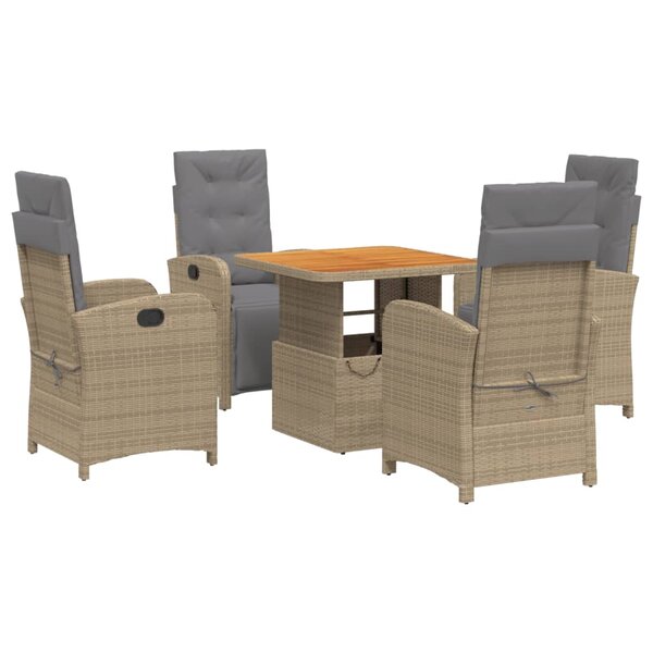 vidaXL Ensemble à manger de jardin avec coussins 5Pièces Beige poly rotin