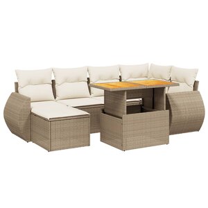 vidaXL Salon de jardin avec coussins 7 Pièces beige résine tressée