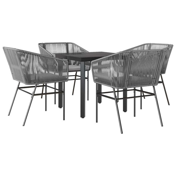 vidaXL Ensemble à manger jardin coussins 5 Pièces gris poly rotin verre