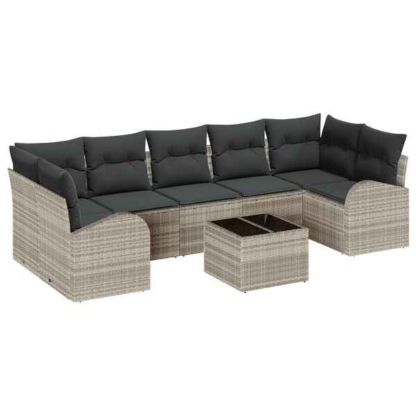 Ensemble de canapé de jardin 8 pièces vidaXL avec coussins gris clair en poly rotin