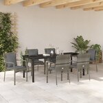 vidaXL Ensemble de Salle à Manger de Jardin 7 Pièces avec Coussins Gris Poly Rattan