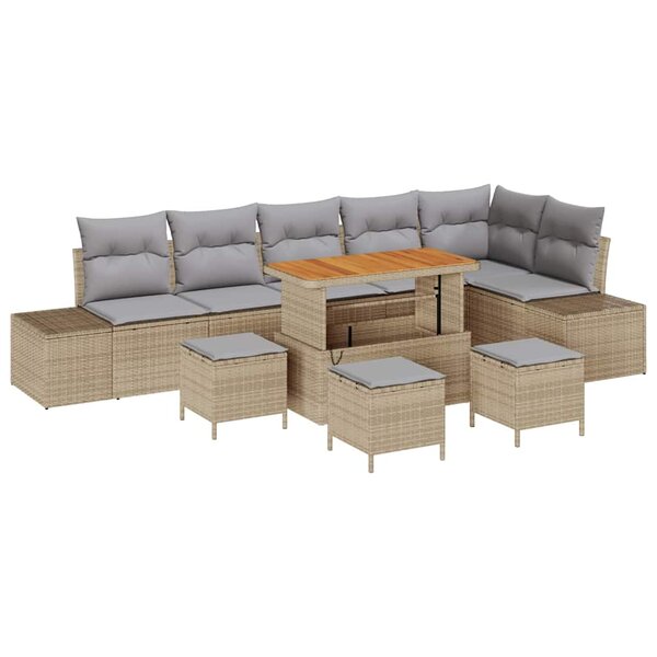 vidaXL Ensemble de canapé de jardin 10 Pièces Beige Poly rotin