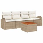 vidaXL Ensemble de canapé de jardin 5 Pièces Beige Poly rotin