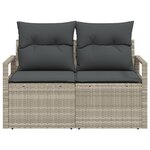 Sofa de jardin 2 places avec coussins en poly rattan gris