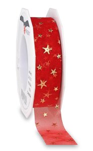 Organza avec étoiles canada 20-m-rouleau 25 mm rouge