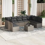 vidaXL Salon de jardin avec coussins 10 Pièces gris résine tressée