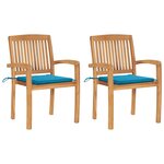 vidaXL Chaises de jardin lot de 2 et coussins bleu Bois de teck massif