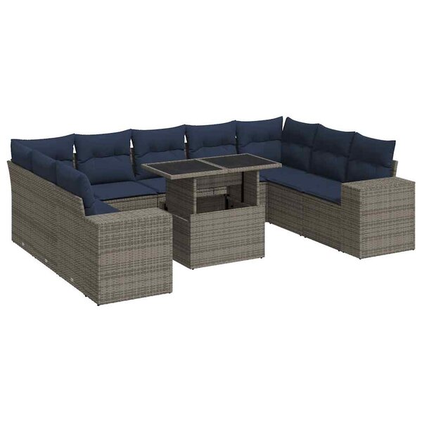 vidaXL Salon de jardin avec coussins 10 Pièces gris résine tressée acacia