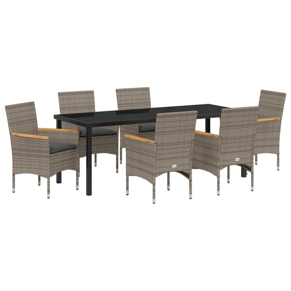 Ensemble de Salle à Manger de Jardin vidaXL 7 Pièces avec Coussins Rattan Poly Gris