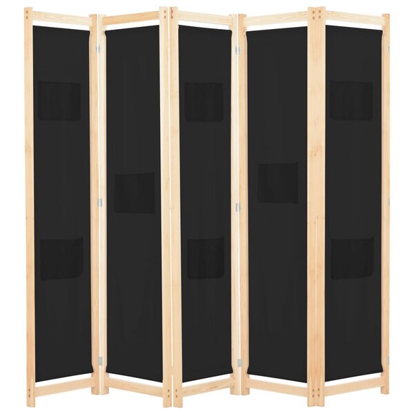 vidaXL Cloison de séparation 5 panneaux Noir 200 x 170 x 4 cm Tissu