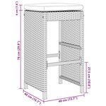 vidaXL Tabourets de bar jardin coussins lot de 2 gris résine tressée